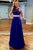 Two Piece Jewel Floor-Length Royal Blue Chiffon Prom Dress with Lace Pockets D18
