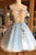 A Line Sweetheart Blue Short Homecoming Dresses with Flowers OHM018 | Cathyprom