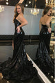 Sexy Black Sequined Split Prom Dress Sparkle Mermaid Strapless Long Evening Dress OHC030 | Cathyprom