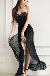 Sheath Black Sweetheart Beading Split Floor-length Prom Dress P50