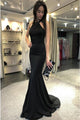 Black Bateau Open Back Long Prom Dress Mermaid Beaded Evening Dress Z16
