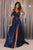 A-Line One-Shoulder Sweep Train Navy Blue Sequined Prom Dress with Split OHC011 | Cathyprom