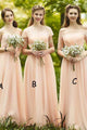 Cheap Beautiful Off-the-shoulder Floor Length Sleeveless Long Chiffon Bridesmaid Dresses with Appliques OHS107 | Cathyprom