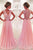 A-line V-neck Sweep Train Pink Chiffon Prom Dress with Lace P49