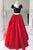 Two Piece V-Neck Floor-Length Short Sleeves Red Organza Prom Dress with Flowers P25