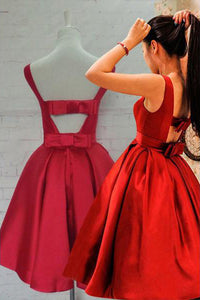 Cheap Homecoming Dresses Bowknot A-line Sleeveless Satin Short Prom Dress Party Dress OHM108 | Cathyprom