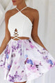 Open Back Homecoming Dresses Floral Print Aline Short Prom Dress Sexy Party Dress OHM139