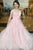 A-Line Deep V-Neck Sweep Train Pink Tulle Open Back Prom Dress with Appliques L28