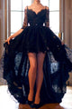 A-Line Off-the-Shoulder High Low Navy Blue Lace Prom/Homecoming Dress LPD76 | Cathyprom