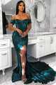 Mermaid Off-the-Shoulder Sweep Train Dark Green Prom Dress with Split L45 | Cathyprom