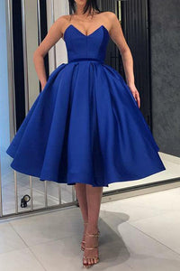 Sweetheart  Sleeveless Satin Prom Dresses Tea Length Party Dress OHM082 | Cathyprom