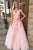 A-Line V-Neck Cap Sleeves Pink Tulle Beaded Appliques Prom Dress OHC102 | Cathyprom