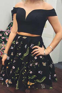 Two Piece Homecoming Dresses Little Black Dress Short Prom Dress Lace Party Dress OHM144