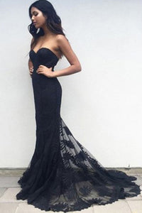 Classic Sweetheart Sweep Train Black Mermaid Lace Prom Dress LPD60 | Cathyprom