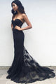 Classic Sweetheart Sweep Train Black Mermaid Lace Prom Dress LPD60 | Cathyprom