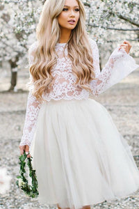 Beautiful Two Piece Homecoming Dresses Lace Appliques Long Sleeves Homecoming Party Dress OHM103 | Cathyprom