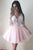 Long Sleeve Homecoming Dresses V neck A line Pink Short Prom Dress Party Dress OHM143