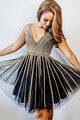 A Line Spaghetti Straps Black Short Homecoming Dresses Beading OHM077 | Cathyprom