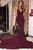 Mermaid Deep V-Neck Criss-Cross Straps Court Train Burgundy Satin Prom Dress P12