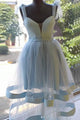 Sweet A Line Sweetheart Tea Length Sleeveless Ruffles Bowknot Tulle Homecoming Party Dresss OHM095 | Cathyprom
