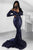 Mermaid Off-the-Shoulder Long Sleeves Navy Blue Sequined Prom Dress L40 | Cathyprom