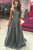 A-Line Crew Sweep Train Grey Sleeveless Chiffon Prom Dress with Beading Q14