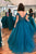 Ball Gown Off-the-Shoulder Sweep Train Dark Blue Tulle Prom Dress with Beading Q46
