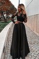 Two Piece Bateau Long Sleeves Floor-Length Black Prom Dress with Appliques L47 | Cathyprom