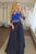 Two Piece Round Neck 3/4 Sleeves Dark Blue Prom Dress with Appliques CAD62 | Cathyprom