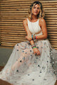 A-Line Crew Floor-Length White Tulle Backless Prom Dress with Appliques Z9