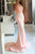 Mermaid High Neck Sweep Train Pink Satin Prom Dress with Beading Lace P11