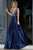 A-Line Deep V-Neck Royal Blue Satin Backless Prom Dress with Beading Q55