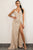 A-Line Deep V-Neck Sweep Train Split Criss-Cross Straps Champagne Prom Dress with Sequins Z28