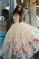 A-Line Sweetheart Tea-Length Beige Tulle Prom Dress with Appliques Pleats D6