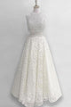 Two Piece Jewel Floor-Length Ivory Lace Prom Dress with Beading Q52