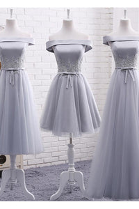 Elegant A Line Off-the-shoulder Lace-up Sleeveless Appliques Long Tulle Bridesmaid Dresses OHS114 | Cathyprom