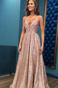 Simple Open Back Sleeveless Spaghetti Straps Sequins Prom Dress OHC149 | Cathyprom
