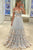A-Line Off-the-Shoulder Sweep Train Blue Tulle Prom Dress with Appliques L3