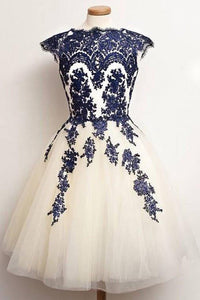 Chic Vintage Homecoming Dress Sleeveless Applique Tulle Short Prom Dress Party Dress OHM123 | Cathyprom