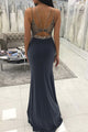 Mermaid Round Neck Floor-Length Grey Prom Dress with Beading D11