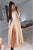 A-Line Off-the-Shoulder Long Sleeves Light Champagne Prom Dress with Lace Split Z14