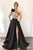 A-Line One-Shoulder Black Appliqued Split Long Prom Dress with Pockets Feathers LPD23