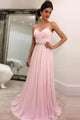 Cheap Princess/A-Line Sweetheart Sleeveless Beading Pink Long Chiffon Prom Dresses OHC266 | Cathyprom