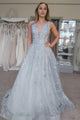 Sexy Prom Dresses V-Neck Lace Tulle A-Line Long Prom Dresses Evening Dresses OHC591