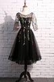 Elegant Lace Homecoming Dress Scoop A-line Embroidery Short Black Prom Dress Party Dress OHM177