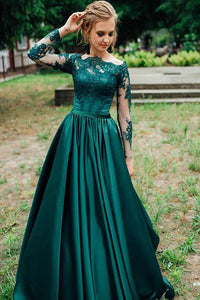 Gorgeous Dark Green Long Sleeves Lace Prom Dress Green Evening Dress Formal Dress PD17