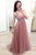 A-Line V-Neck Sweep Train Pink Tulle Prom Dress with Beading OHC036 | Cathyprom