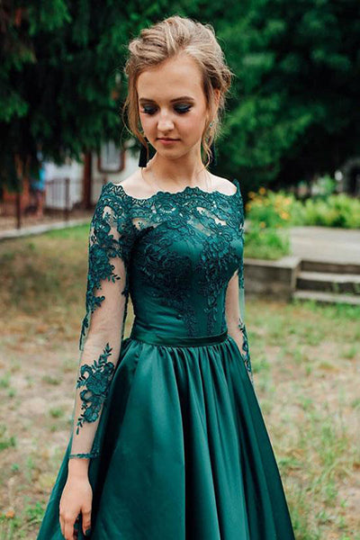 Gorgeous Dark Green Long Sleeves Lace Prom Dress Green Evening Dress F cathyprom Gorgeous Dark Green Long Sleeves Lace Prom Dress Green Evening Dress F cathyprom