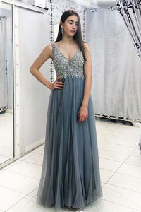 A Line Sleeveless Tulle Beading Long Prom/Evening  Dresses OHC158 | Cathyprom