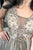 A-Line V-Neck Sweep Train Light Grey Prom Dress with Beading D9